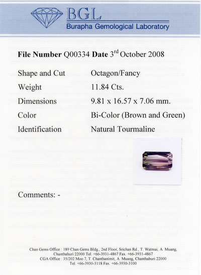 BGL Gemstone Certificate