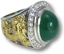 Green Agate Pinky Ring with Gold Dragon Detail