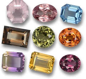 Quelques pierres précieuses abordables : quartz rose, zircon, topaze, quartz fumé, tourmaline, spessartite, amétrine, citrine et rhodolite.