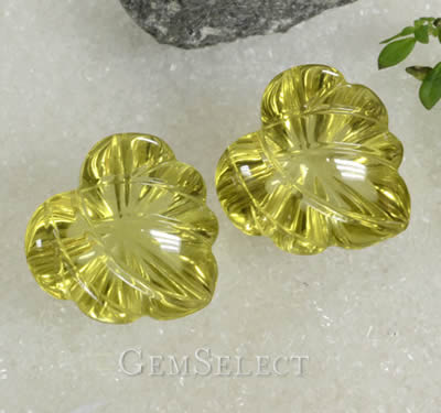 Fancy Carved Yellow Quartz Matched Pair