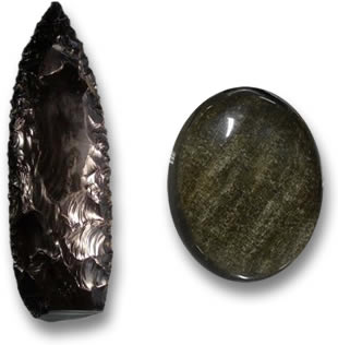 Hoja de obsidiana y piedra preciosa