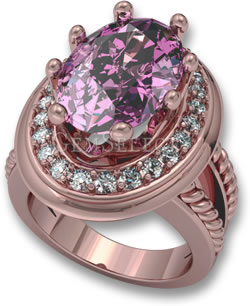 Rose Gold Halo Ring with Pink Sapphire Center Stone and White Sapphire Accent Stones