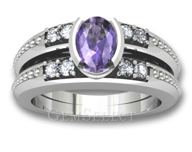Rhodium-Plated White Gold and Amethyst Ring