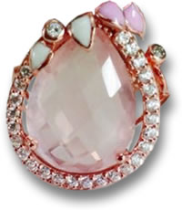 Rose Gold and Rose Quartz Ring with Pink and White Enamel and White Sapphire Accents