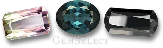 Драгоценные камни арбуз, синий и черный турмалин от GemSelect