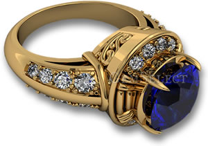 Yellow Gold Engagement Ring with Blue Sapphire and White Diamond