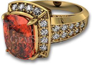 Yellow Gold Engagement Ring with Spessartite Garnet and White Sapphire