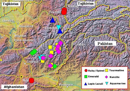 Piedras preciosas de Afganistán - Mapa de ubicación