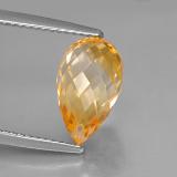 12 mm Citrine 4ct Briolette with Hole in Yellow Golden