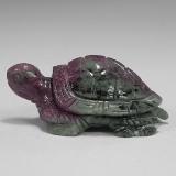 132 ct Opaque Carved Turtle Ruby-Zoisite 42mm x 25mm