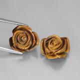 22 carat Gold Brown Carved Rose with Hole Tiger's Eye 14.5mm x 14.5mm