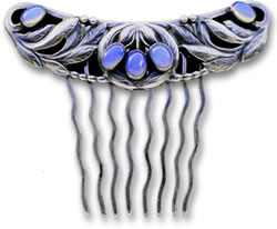 Pettine per capelli in argento Art Nouveau con pietra di luna