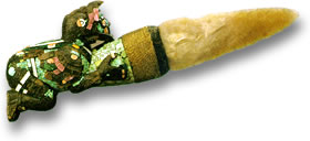 Aztec Ceremonial Knife with Gemstone Inlay and Chalcedony Blade