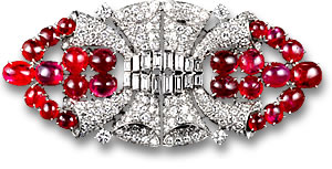 Cartier Art Deco Ruby and Diamond Brooch