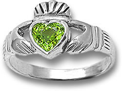 Silver Claddagh Ring with Peridot Gemstone
