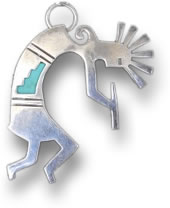 قلادة Kokopelli الفضية مع ترصيع باللون الفيروزي