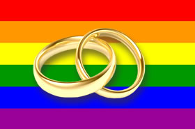 LGBT Pride Flag with Wedding Bands
