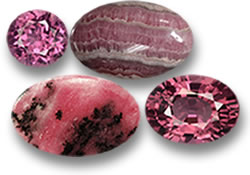 Pierres précieuses de rhodolite rose, de rhodochrosite et de rhodonite rose