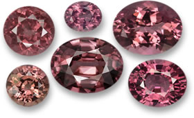 玫瑰粉色马来亚石榴石、尖晶石、电气石、锆石、红榴石石榴石和蓝宝石