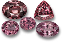 Pierres précieuses rose zircon (en haut) et spinelle (en bas)