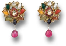 Navaratna Nine Gems Gold Earrings