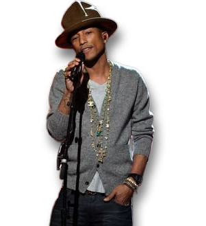 Pharrell mostrando sus cadenas de piedras preciosas