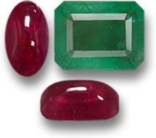 Ruby Cabochons and Table-Cut Emerald