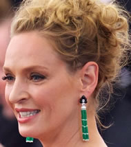 Uma Thurman's Green Gemstone Tassel Earrings