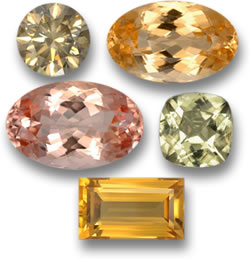 Diamant non traité, topaze impériale, morganite, diaspore et gemmes de citrine