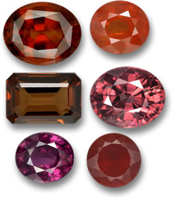 Gemmes Hessonite, Spessartite, Enstatite, Zircon, Rhodolite et Opale de Feu non traitées