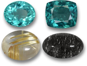 Pierres précieuses d'apatite de couleur sarcelle et cabochons de quartz rutile doré et noir