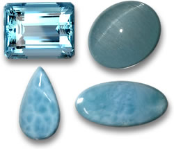 Gemas de aguamarina y larimar