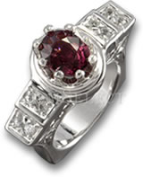 Bague en argent GemSelect, grenat rhodolite et saphir blanc