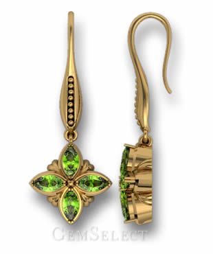 Aretes de peridoto en engarce de bisel