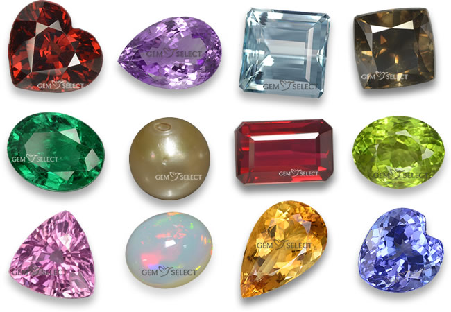 Birthstone display for all twelve months of the year