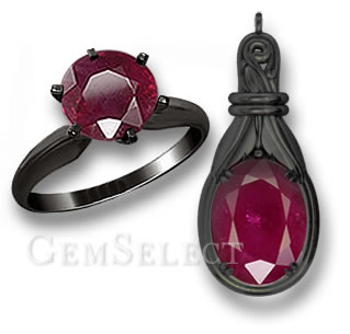 Bague et pendentif rubis en or noir