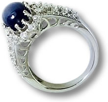 Bague en argent avec saphir étoilé bleu