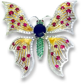 Colored Gemstone Butterfly Brooch