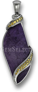 Pendente per collana in argento con charoite e zaffiro