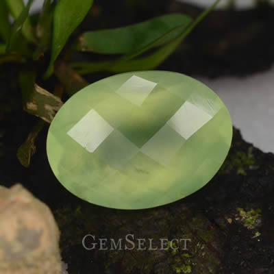 Oval Checkerboard-Cut Prenite Gemstone