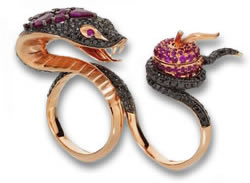 Black Diamond and Ruby "Temptation of Eve" Two Finger Ring by Stephen Webster