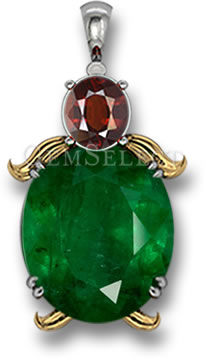 Pendentif avec Couleurs Complémentaires : Vert Emeraude et Rouge Grenat Pyrope