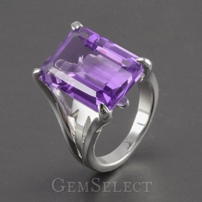 Emerald-Cut Amethyst Silver Ring