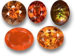 Gemmes de feu : Zircon, saphir, agate de feu, opale de feu et grenat spessartite