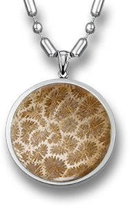 Pendentif homme en argent corail fossile