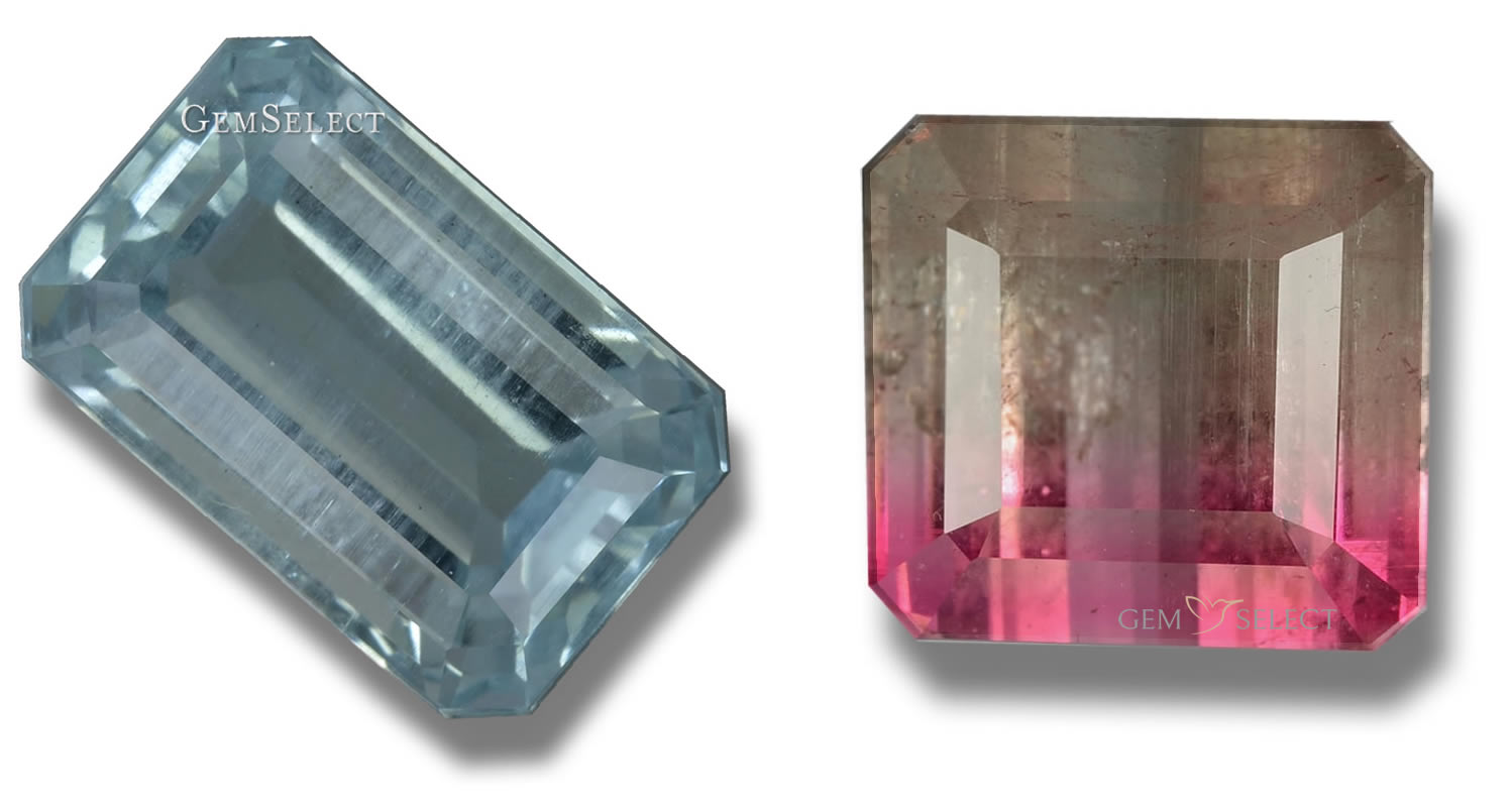 Grande image d'une pierre précieuse tourmaline et aigue-marine