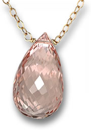 Gold Necklace with Morganite Briolette Pendant