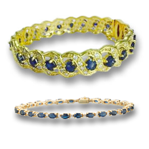 Pulseras de oro, zafiro azul y diamantes