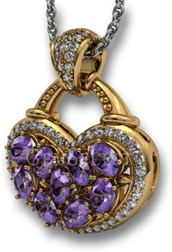 White Gemstone Halo on a Heart-Shaped Gold Amethyst Pendant