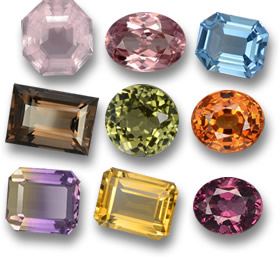 Some Affordable Gemstones: Rose Quartz, Zircon, Topaz, Smoky Quartz, Tourmaline, Spessartite, Ametrine, Citrine and Rhodolite